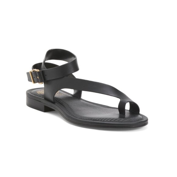 VINCE CAMUTO Black Leather Liba Toe Ring Sandals - Picture 1 of 2